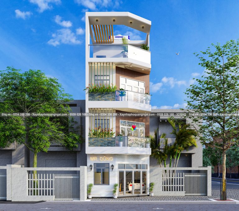 mặt tiền góc xéo 4 tầng