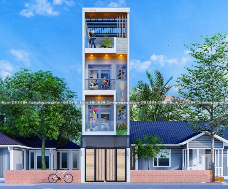 mặt tiền nhà hiện đại 4 tầng 4x20m